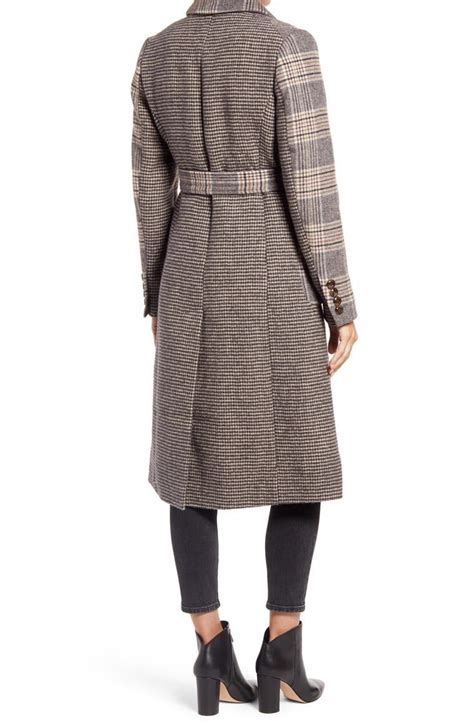 Ellen Tracy Mix Plaid Belted Wool Blend Coat Nordstrom Wool Blend