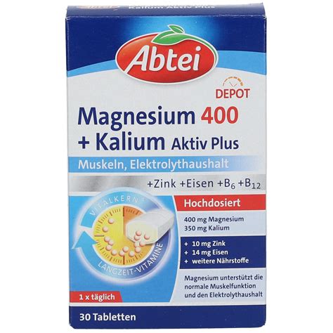 Abtei Magnesium 400 Kalium Aktiv Plus 30 St Shop Apotheke