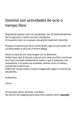 Domino Actividades Tiempo Libre PDF Descarga Gratuita