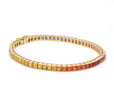 Rainbow Sapphire Tennis Bracelet Link Chain Solid 14k 18k Gold Etsy