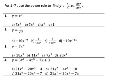 Solved For 1 7 Use The Power Rule To Find Y′ I E Dxdy