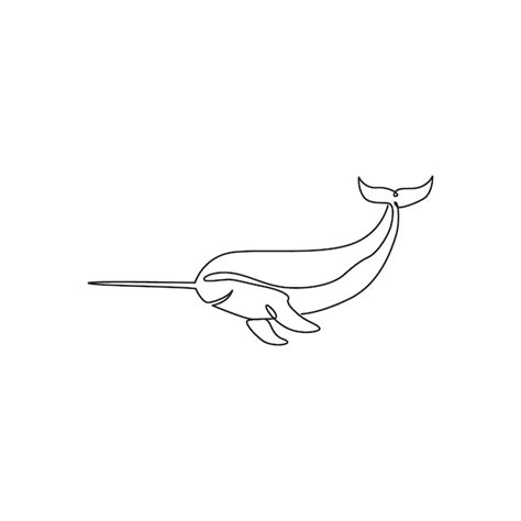 Premium Vector One Single Line Drawing Of Funny Cute Narwhal Big