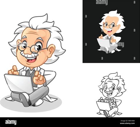 Happy Old Man Professor Sitting with Laptop Cartoon Character Design ...