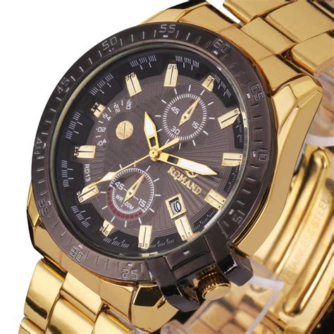 Aliexpress Buy Luxury Mens Black Dial Gold Stainless Steel Date