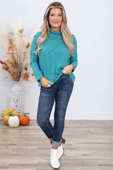 Turquoise Mock Neck Top With Seam Detail · Filly Flair