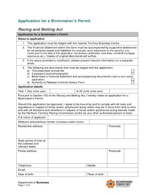 Fillable Online Nt Gov Application For Bookmakers Permit Nt Gov Fax