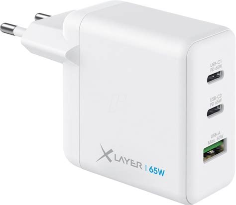 XLayer Wandlader Oplader 3 Poorts Powercharger 65W USB C PD USB