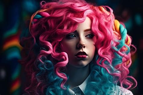 Premium Photo A Girl With Pink Hair And Blue And Pink Hair Looks Into