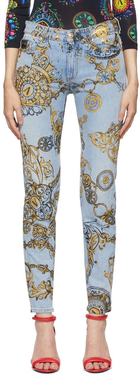 Versace Jeans Couture Blue Gold Regalia Baroque Print Slim Fit Jeans