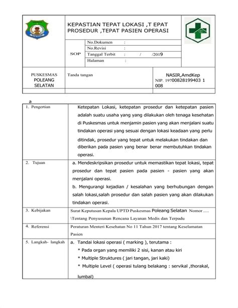 Pdf Sop Tepat Prosedur Operasi