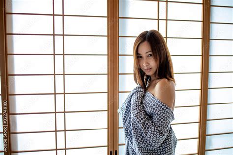 Sexy Girl Wearing Yukata On Lower Body And Nude On Upper With Lonely Face In Japanese Tatami