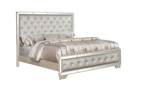 Glam Beige Mirrored Inlay Tufted Queen Bedroom Set 5P MADISON Galaxy