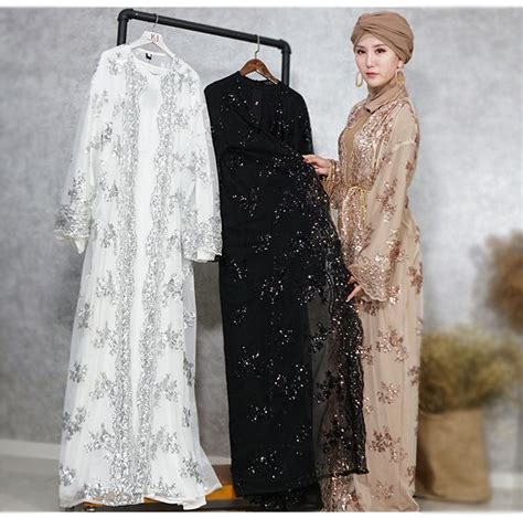 Abaya Kimono Abierto De Lentejuelas Para Mujer Caft N Musulm N