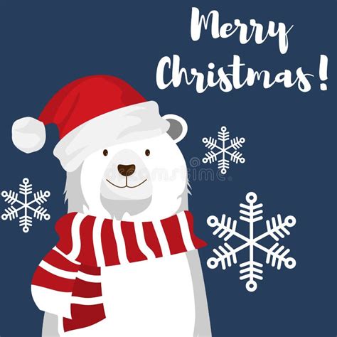 Cute Polar Bear With Santa Hat And Snowflake Under Merry Christmas Text