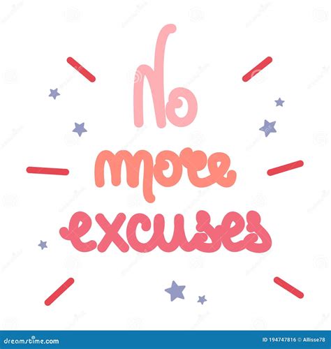 Cute Colorful Hand Drawn Lettering No More Excuses Vector Card