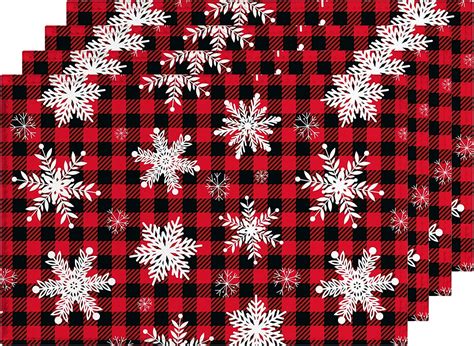 Rdsfhsp Christmas Placemats Set Of Red Buffalo Plaid Snowflake Place