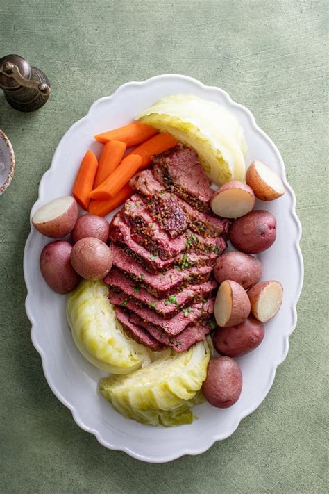 Corned Beef With Cabbage And Potatoes On A Serving Platter Stock Image Image Of Tradition