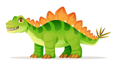 Cute Stegosaurus Dinosaur Cartoon Illustration Isolated On White