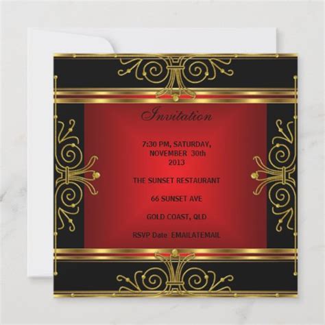 Elegant 40th Birthday Red Black Gold Art Deco 2 Invitation Zazzle