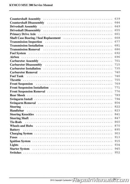 Kymco Mxu Atv Printed Service Manual By Cyclepedia