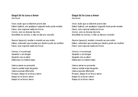Letra De Jota Quest Daqui Só Se Leva O Amor