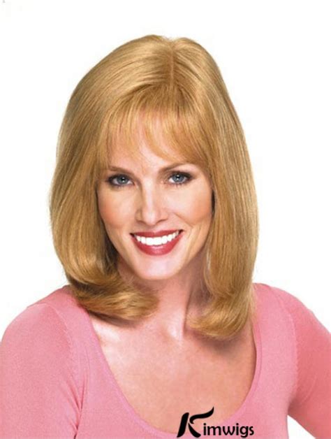 Inch Blonde Shoulder Length With Bangs Wavy Modern Lace Wigs