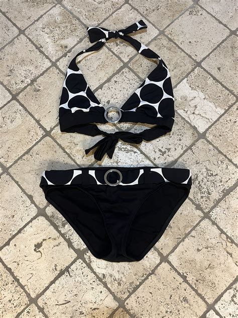 La Blanca Black White Polka Dot Bikini Top Bottom Gem