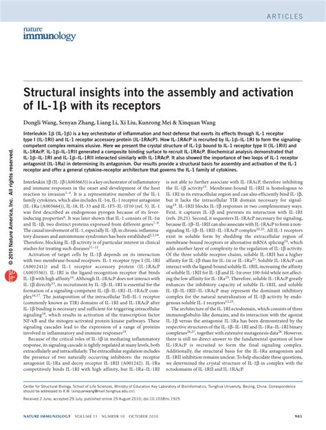 PDF Structural Insights Into The Assembly And Activation Of IL 1