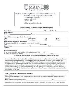 Fillable Online Extension Umaine Health History Form For Program