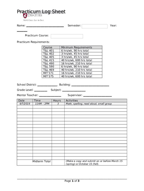 Coed Field Early Practicum Documentation Docx Tricities Wsu Doc