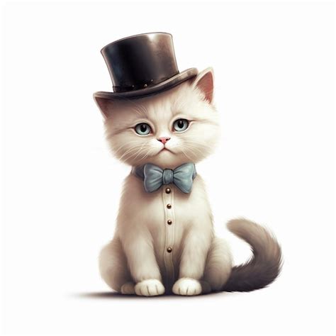 Premium Ai Image There Is A White Cat Wearing A Top Hat And Bow Tie