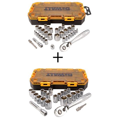 DEWALT 1 4 In And 3 8 In Drive Socket Set 34 Piece With Bonus 1 2