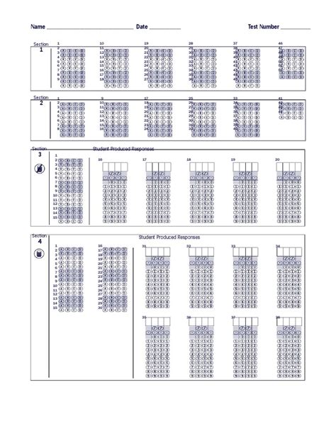 Sat Answer Sheet Sat Pdf Tests Standardized Tests