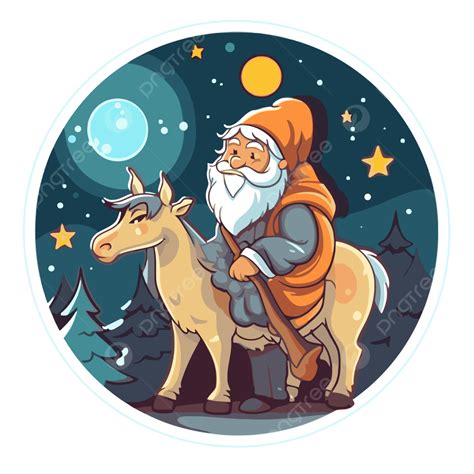 Stiker Bundar Dengan Santa Di Clipart Keledai Vektor Desain Stiker