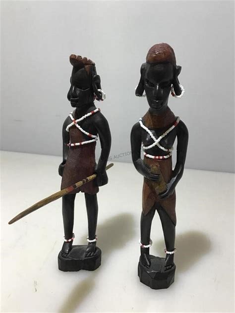 2 Carved Wood African Figures Man And Woman 5in Live And Online Auctions On