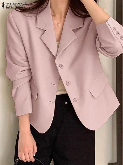 Stylish Women Lapel Neck Long Sleeve Blazer Zanzea Autumn Elegant Ol Work Jackets Solid Suits