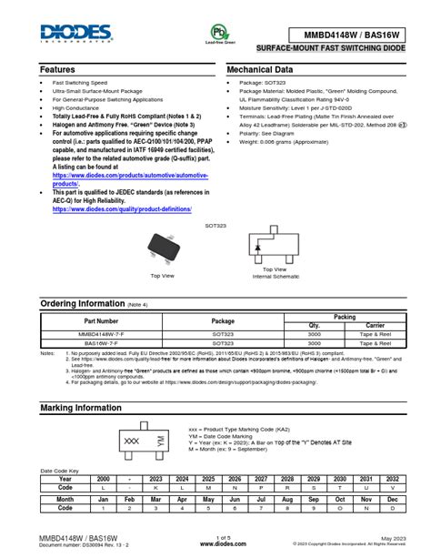 MMBD4148W Datasheet PDF SURFACE MOUNT FAST SWITCHING DIODE