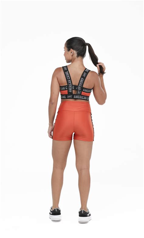 American Crime Fitness Short Cintura Alta Marmelade And Nude Tricolor