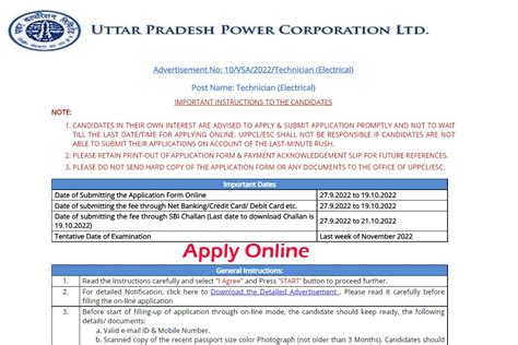 Uppcl Technician Electrical Online Form Recruitment Notification