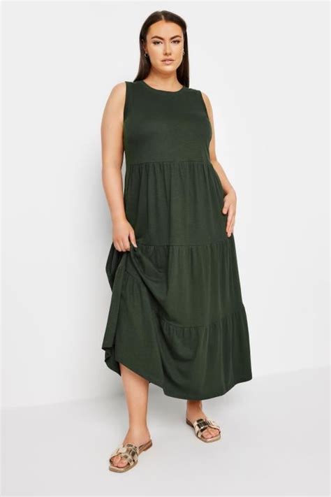 Yours Plus Size Khaki Green Tiered Midaxi Dress Yours Clothing