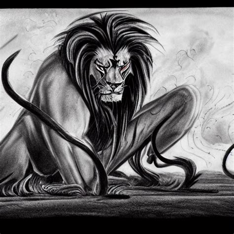 KREA AI - Black and white drawing of Scar killing Mufasa fro...