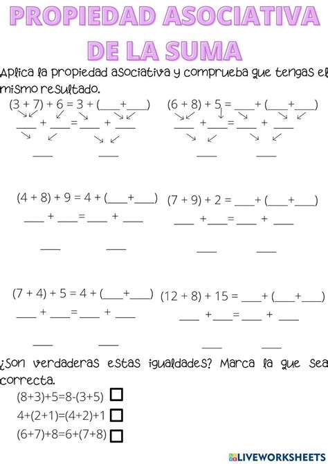 La Propiedad Asociativa De La Suma Worksheet Propiedad Asociativa