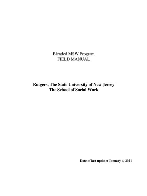 Fillable Online Socialwork Rutgers Online MSW Program FIELD MANUAL