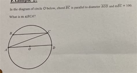 Example 2 In The Diagram Of Circle O Below Chord Overline BC Is