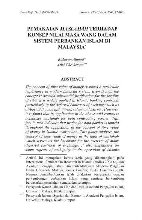 PDF Pemakaian Maslahah Terhadap Konsep Nilai Masa Wang Dalam Sistem