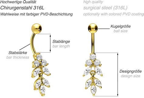 Chirurgenstahl Bananabell Mit Brass Design Kristallbl Tter Piercingline