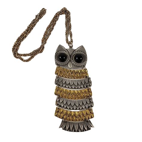 Vintage Owl Pendant Necklace Unbranded Mixed Gold Silver Beaded Eye