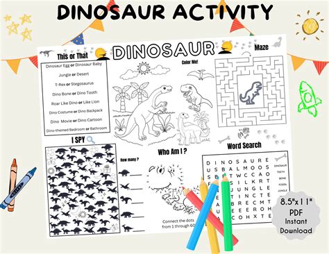 Printable Dinosaur Activity And Coloring Placemat Dinosaur Birthday