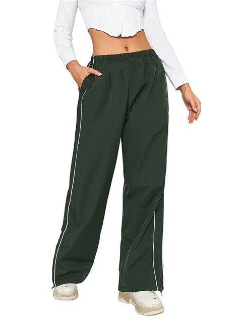 Niusricy Womens Parachute Pants Cargo Trousers Elastic Waist Wide Leg