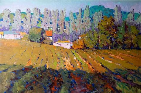 Vineyards And White Poplars Early Evening Suren Nersisyan Oil On